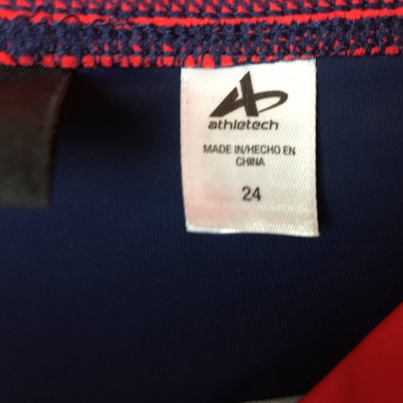 Athletech Swim Skirt 22 or 24 Red Blue Colorblock O Ring Hardware Lined Bottoms - Picture 13 of 14